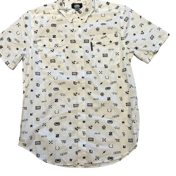 Ecko Men’s Medium White and Black Short Sleeve Button Up Shirt - Picture 1 of 8